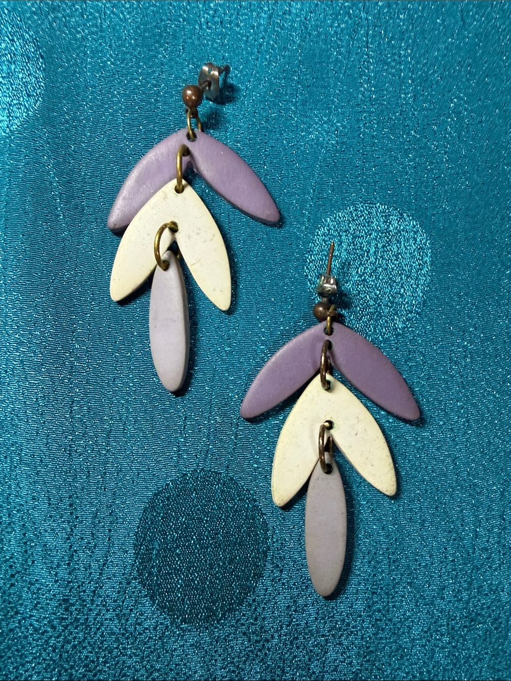 Purple and Cream Dangle Leaf Earrings